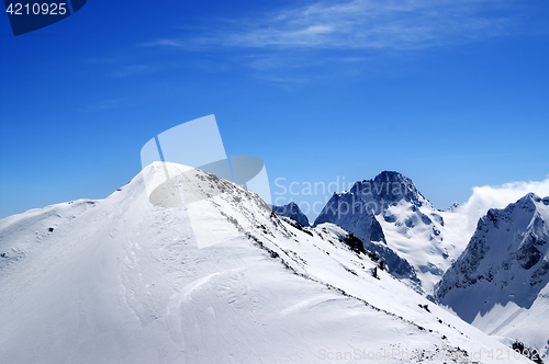 Image of Slope for freeriding in sun winter day
