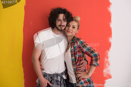 Image of couple in love  over color background