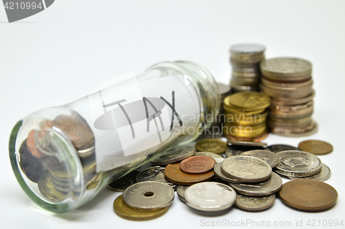 Image of Tax lable in a glass jar with coins spilling out