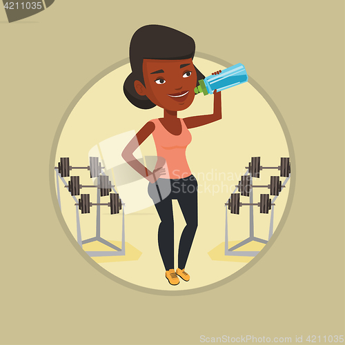Image of Sportive woman drinking water vector illustration.