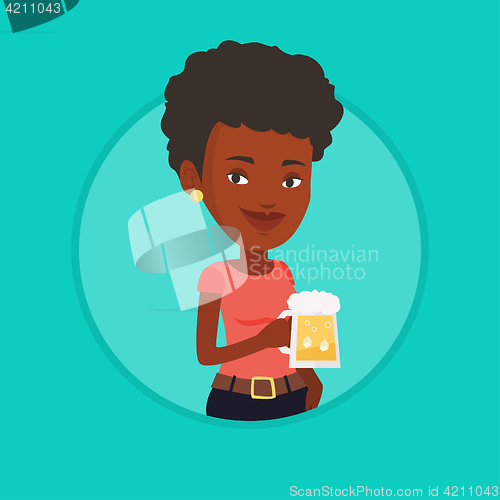Image of Woman drinking beer vector illustration.