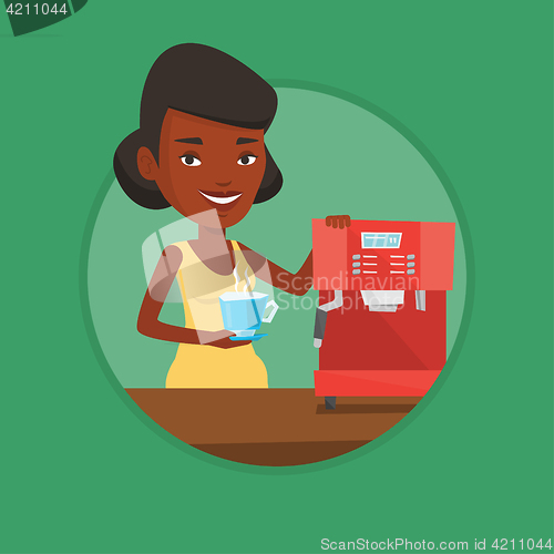 Image of Woman making coffee vector illustration.