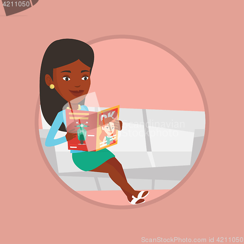 Image of Woman reading magazine on sofa vector illustration