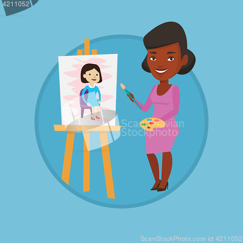 Image of Creative female artist painting portrait.