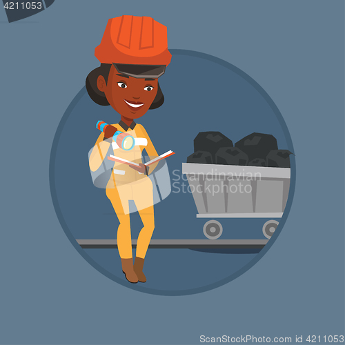 Image of Miner checking documents vector illustration.