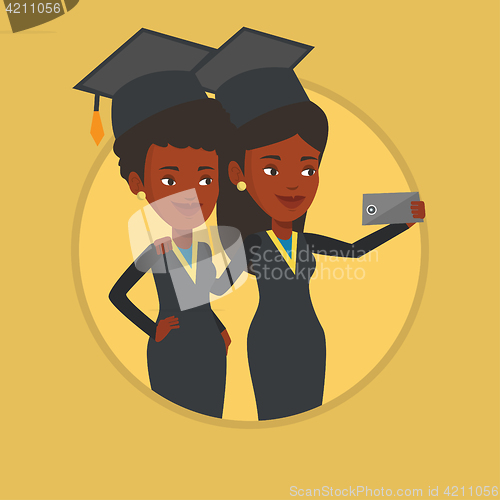 Image of Graduates making selfie vector illustration.