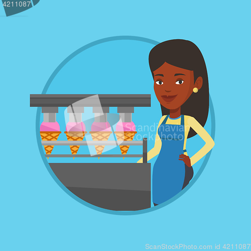 Image of Worker of factory producing ice-cream.