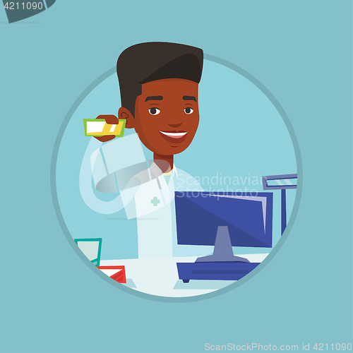 Image of Pharmacist showing some medicine.