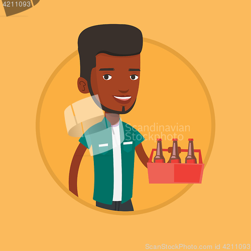 Image of Man with pack of beer vector illustration.