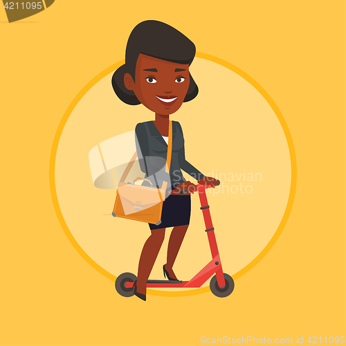 Image of Woman riding kick scooter vector illustration.