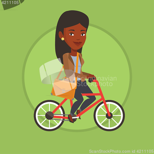 Image of Woman riding bicycle vector illustration.