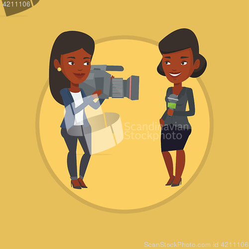 Image of TV reporter and operator vector illustration.