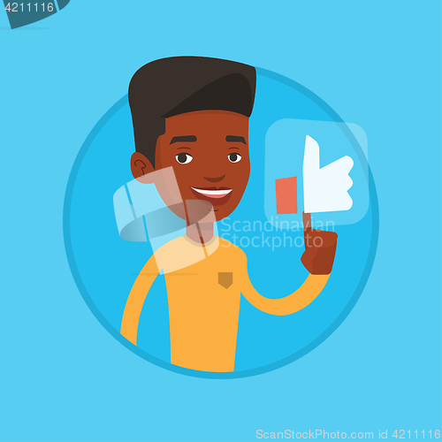 Image of Man pressing like button vector illustration.