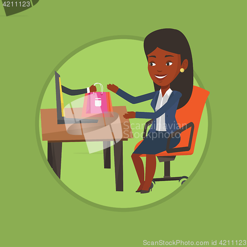 Image of Woman shopping online vector illustration.