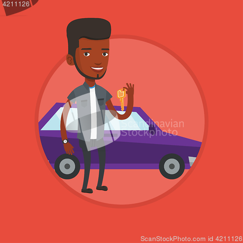 Image of Man holding keys to his new car.