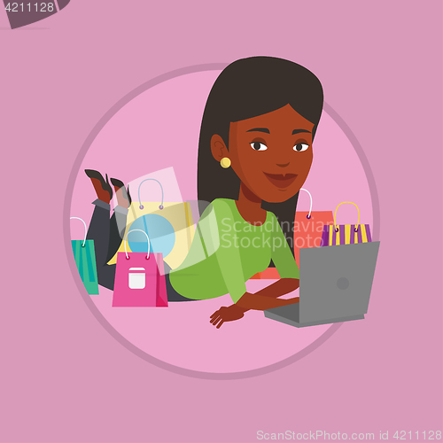 Image of Woman shopping online vector illustration.