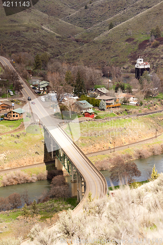 Image of Maupin Oregon Downtown Aerial View Deschutes River Highway 197