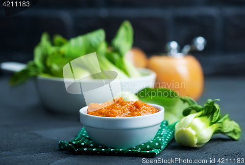 Image of pak choi with sauce