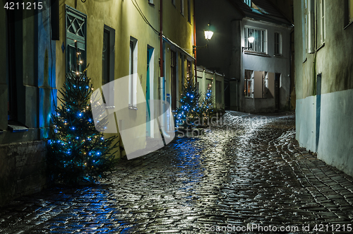 Image of Nightt view of the street, Tallinn Estonia.