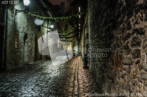 Image of Nightt view of the street, Tallinn Estonia.