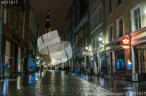 Image of Nightt view of the street, Tallinn Estonia.