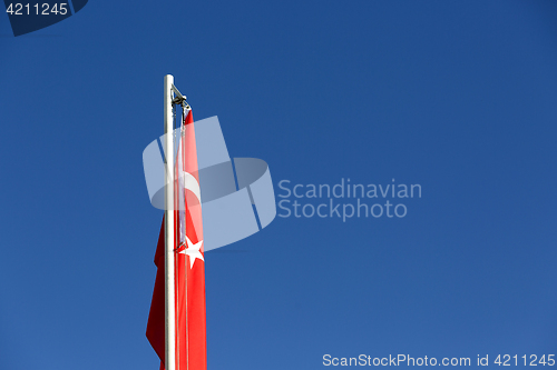 Image of National flag of Turkey on a flagpole