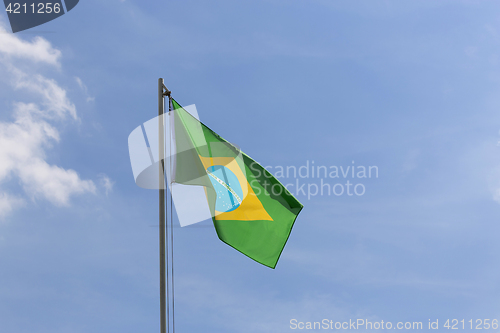 Image of National flag of Brazil on a flagpole