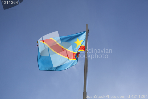 Image of National flag of Congo on a flagpole