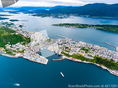 Image of City of Alesund Norway Aerial footage