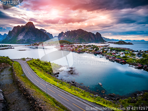 Image of Lofoten archipelago islands aerial photography.