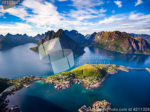 Image of Lofoten archipelago islands aerial photography.