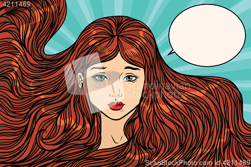 Image of Sad young woman with long beautiful hair