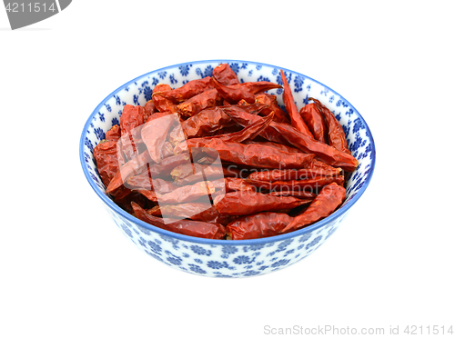 Image of Birds eye chillis in a china bowl 