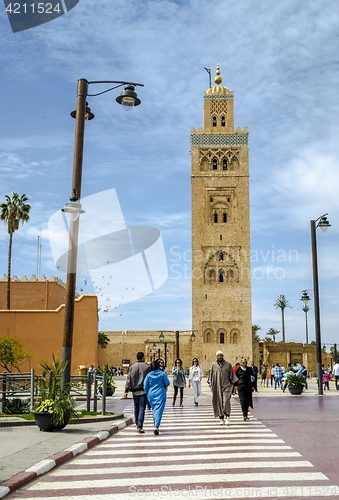 Image of Djemaa EL Fna square and Koutoubia mosque in Marrakech Morocco