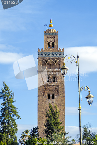 Image of Djemaa EL Fna square and Koutoubia mosque in Marrakech Morocco