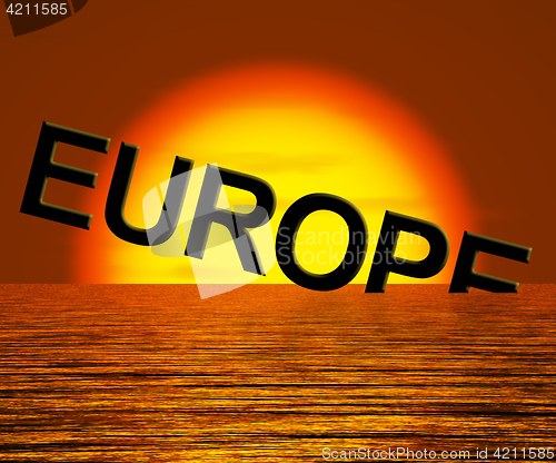Image of Europe Sinking And Sunset Showing Depression Recession And Econo