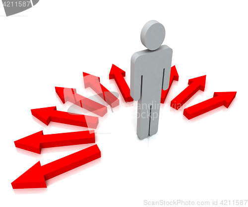 Image of Person With Red Arrows Shows Many Choices