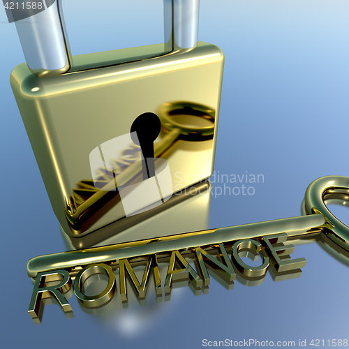 Image of Padlock With Romance Key Showing Love Valentines And Lovers