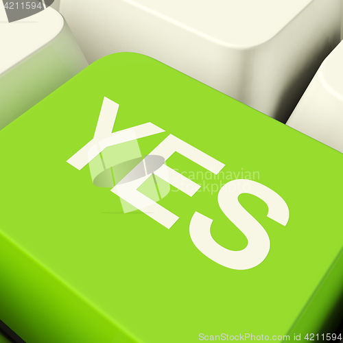 Image of Yes Computer Key In Green Showing Approval And Support