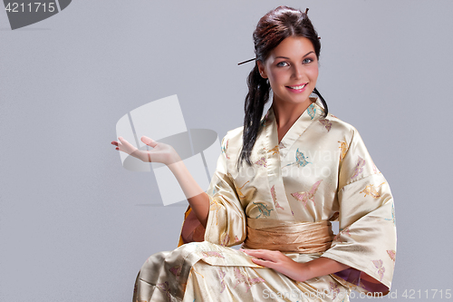 Image of Young Beautiful Woman In Japanese National Clothing