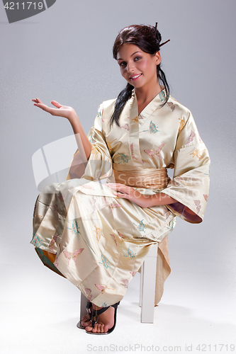 Image of Young Beautiful Woman In Japanese National Clothing