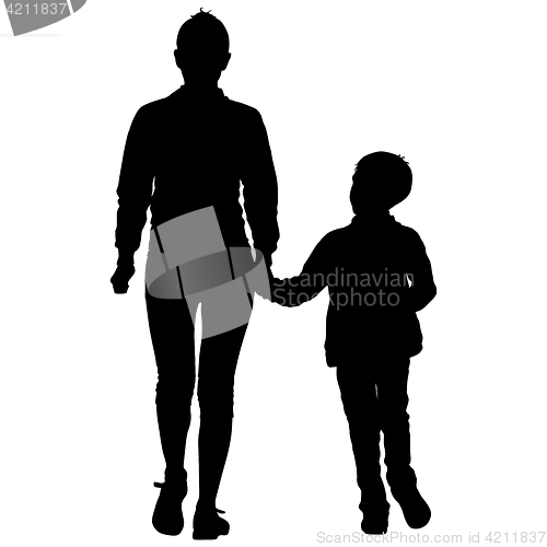 Image of Silhouette of happy family on a white background. illustration.