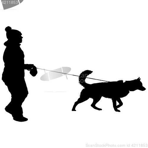 Image of Silhouette of people and dog. illustration