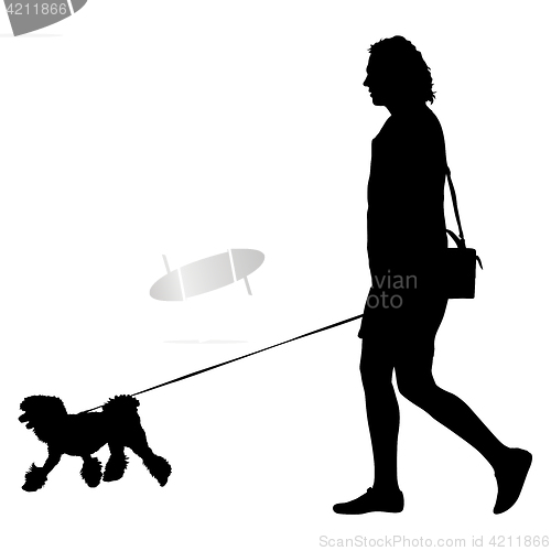 Image of Silhouette of people and dog. illustration