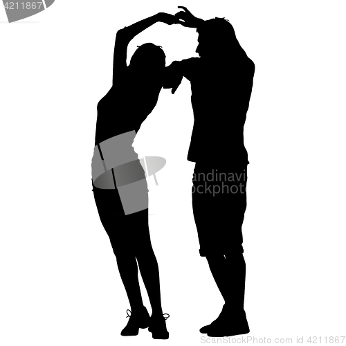 Image of Black silhouettes Dancing on white background. illustration