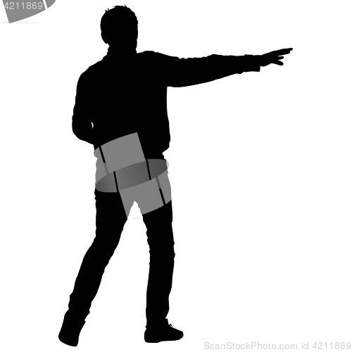 Image of Black silhouettes man with arm raised. illustration