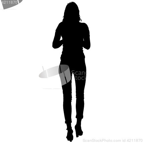 Image of Black silhouettes of beautiful woman on white background. illustration