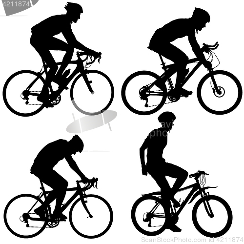 Image of Set silhouette of a cyclist male. illustration