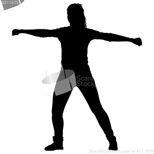 Image of Black silhouettes Dancing on white background. illustration