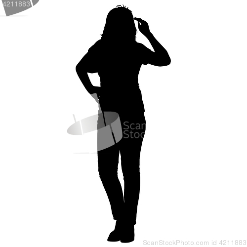 Image of Black silhouettes of beautiful woman on white background. illustration